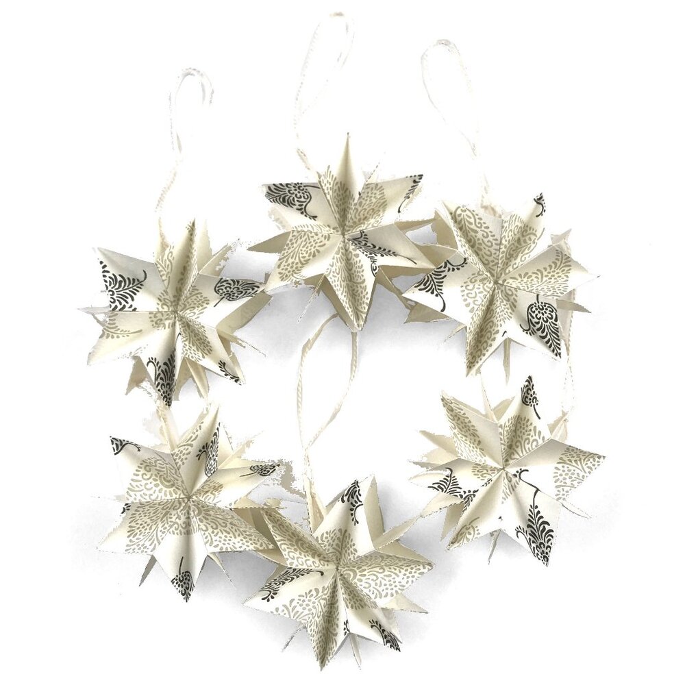 Star Ornament Set of 6, Cream Beige Black Paisley Floral